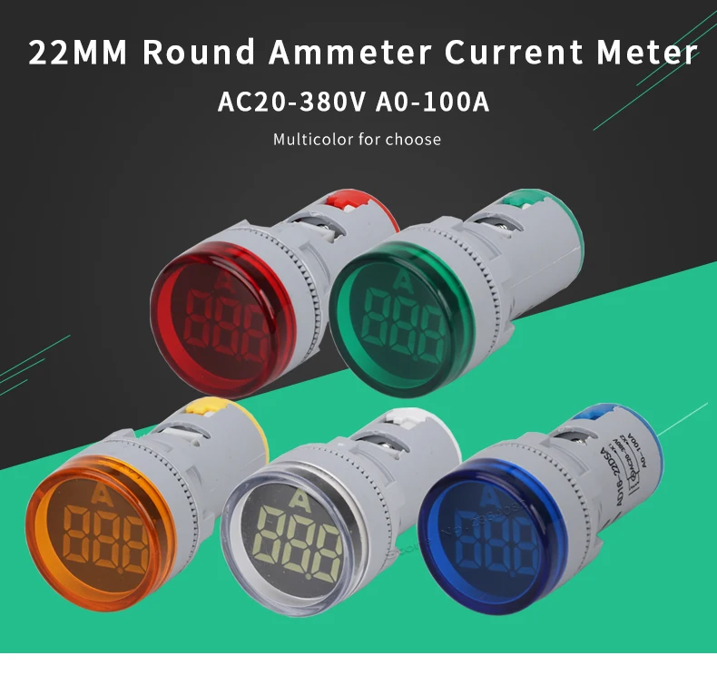 22 мм AC20-380V 0-100A цифровой дисплей Амперметр трансформатор измеритель тока карданный светодиодный светильник lndicator сигнальный свет
