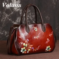 volasss genuine leather women shoulder messenger bags luxury designer handbag high quality embossed floral bag female handbags