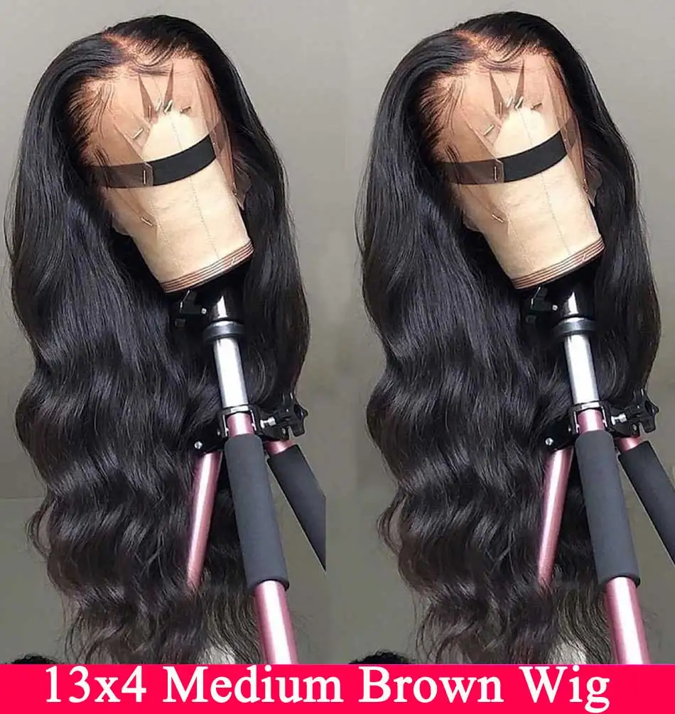 13x4 Mediumbrown Wig 180 200 плотность Синтетические волосы на кружеве человеческих волос парики 13X4 Реми Невидимый Прозрачный HD бразильские волнистые волосы Синтетические волосы на кружеве парик для черных Для женщин - Цвет: 13x4 Mediumbrown Wig
