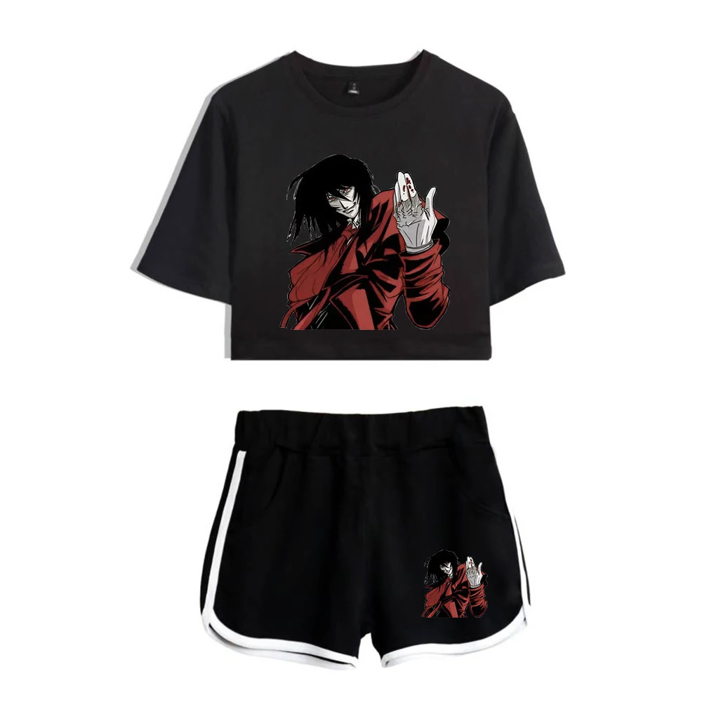 

Комплект из двух предметов с принтом Hellsing манга, шорты и футболка с коротким рукавом, новинка 2021, женские летние Молодежные жизненные компле...