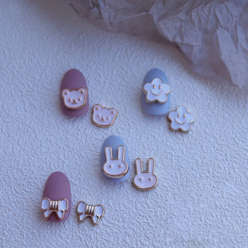 

10Pcs Nail Cartoon Rhinestones Bear Rabbit Bowtie Shaped Nail Art Charms 3D Cute Manicure Sticker For Nail Art White Charms