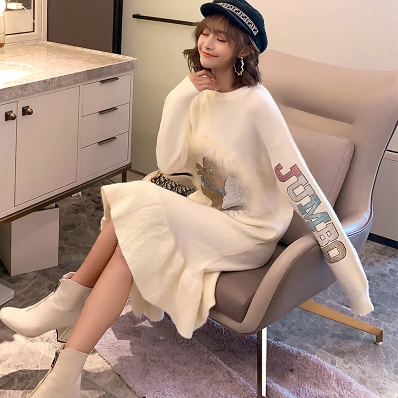 Вязаные платья для осени и зимы 2020 модные длинные женские с оборками