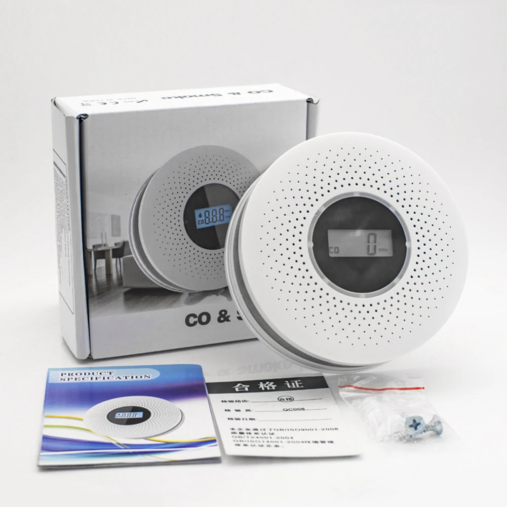 

2 in 1 Carbon Monoxide Alarm Detector LCD Digital Screen Safety Honeycomb CO Gas Sensor Warning Alarm for Home Security