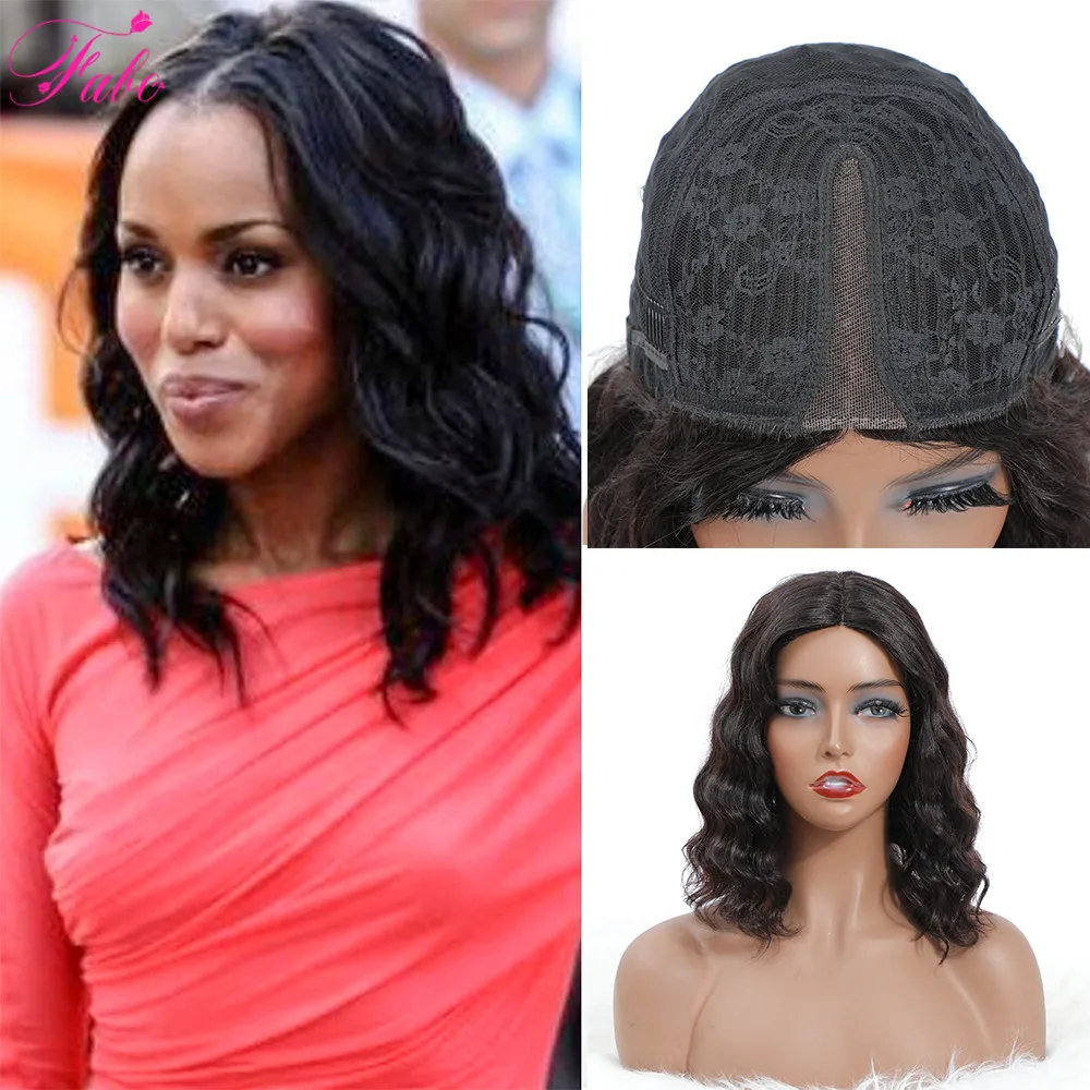 Fabc Middle Part Lace Wig  T Part Wavy Lace Part Wig for black woman Remy Brazilian wavy Human Hair Wig black hair wave lace wig