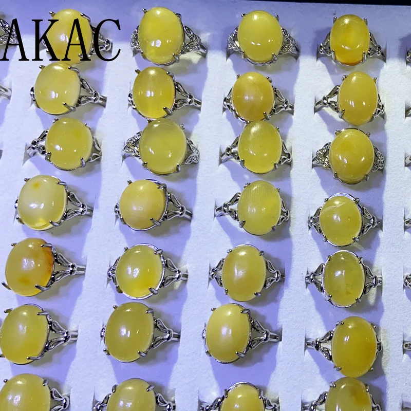 

10rings/set AKAC natural amber bee wax white copper adjustable ring for women men send randomly wholesale