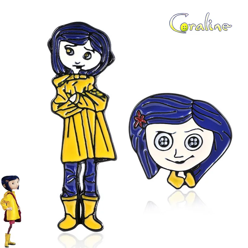 

Coraline Pins Brooch The Secret Door Yellow Raincoat Little Girl Figure Badge Kids Lapel Pin Gift Coraline Doll Enamel Fashion