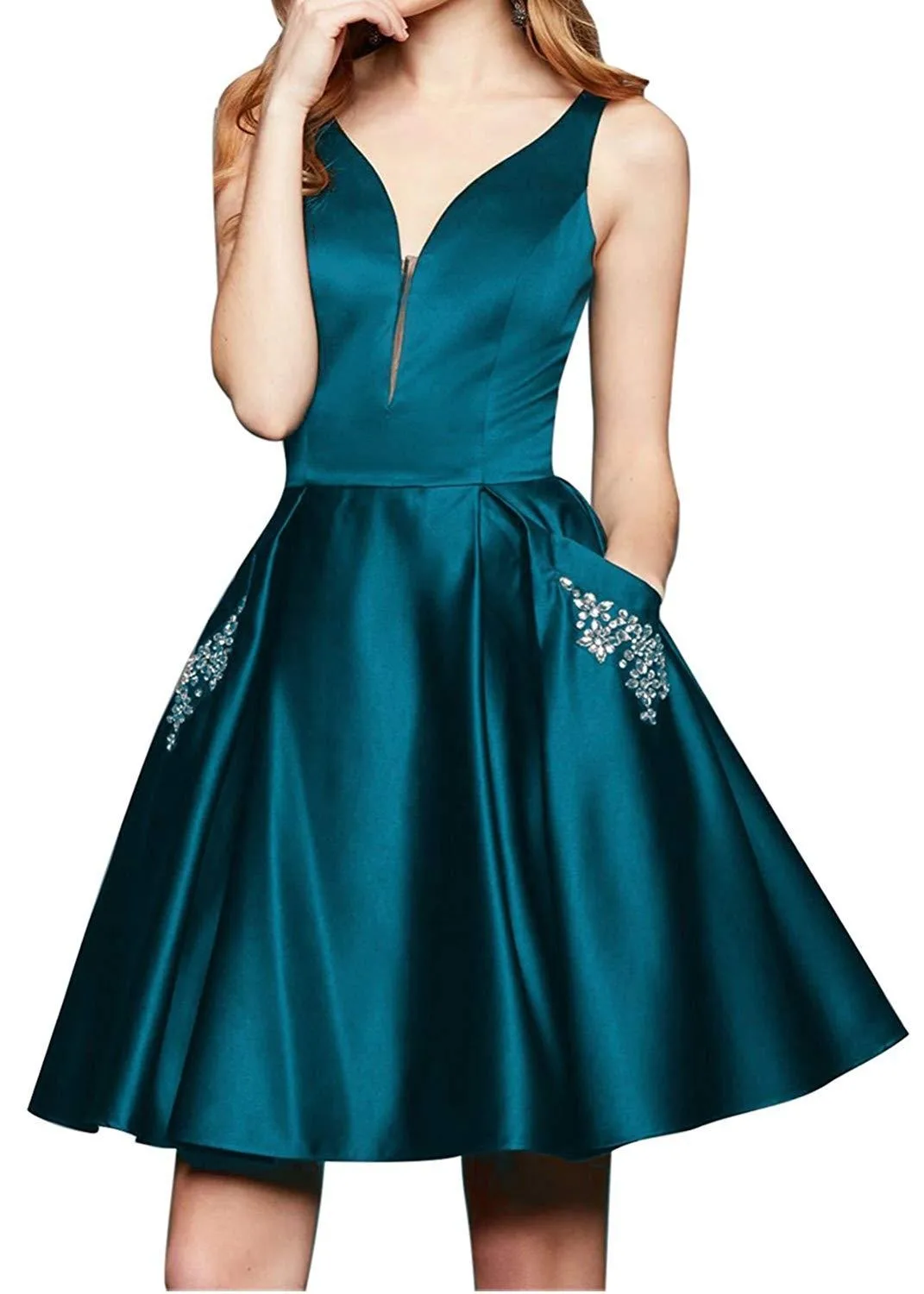 Скромные бусы с v образным вырезом арабское выпускное платье 2021 карманом атласа в африканском стиле по