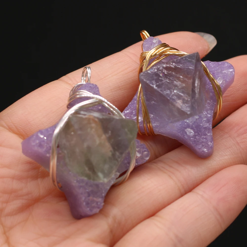 

2021 Natural Semi-precious Stone Irregular Purple Crystal Bud Winding Gold Silver Wire Pendant Making DIY Necklace Accessories