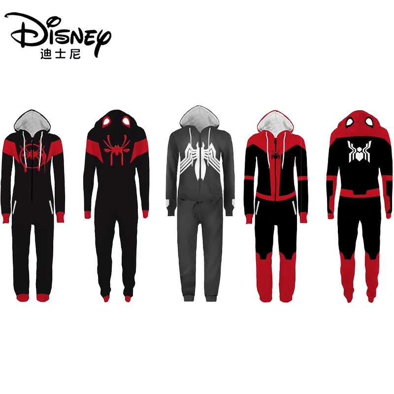 Mens Spiderman Onesie Fluffy Sleep Lounge Adult Sleepwear One Piece Pyjamas Cosplay Male pajamas Hooded Onesies for Adult Men