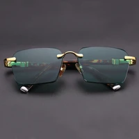 green glass sunglasses man luxury rimless natural crystal stone sun glasses woman vintage acetate frame anti eye dry top quality