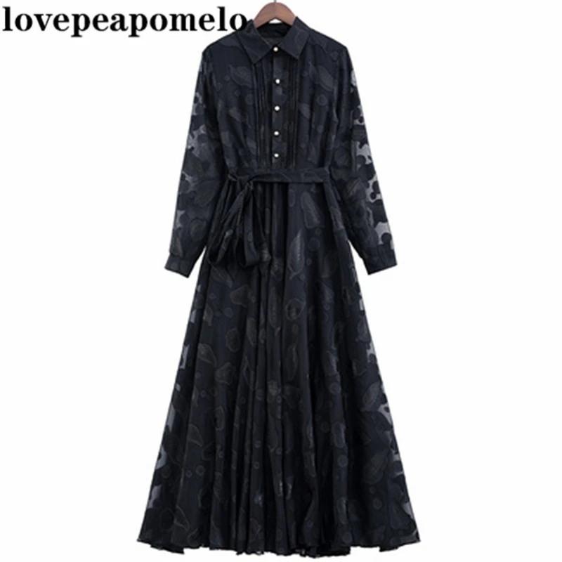 

Women's Long Dress Spring Autumn Female Chiffon Dress Long Sleeve Shirt Collar Lace Print Ladies Dresses Trendy Femme Vestido
