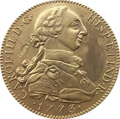

Золотое покрытие 24 K 1773 ИСПАНИЯ 8 эскудов-копия монет Карлоса III