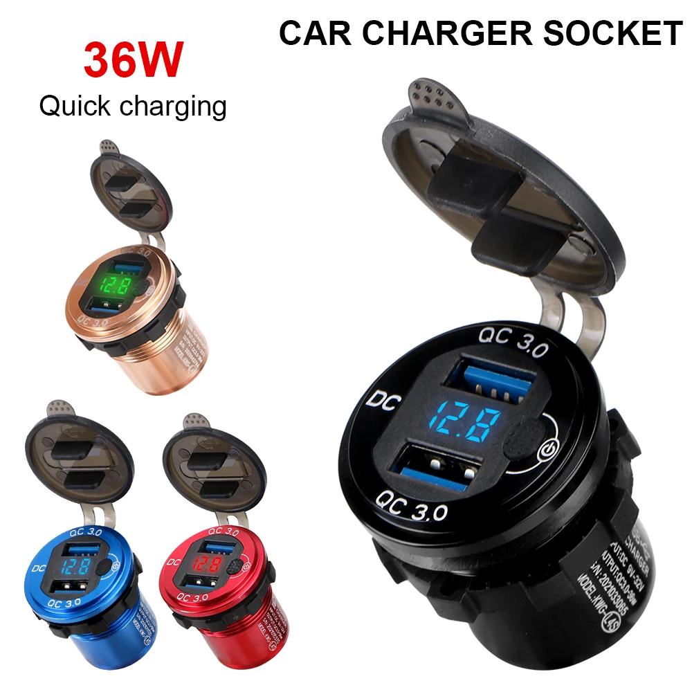 

For Phone Tablet Camera Universal Truck Lighter Socket Plug Waterproof Car Dual USB Charger QC3.0 Quick Charge 3.0 36W 9V/32V