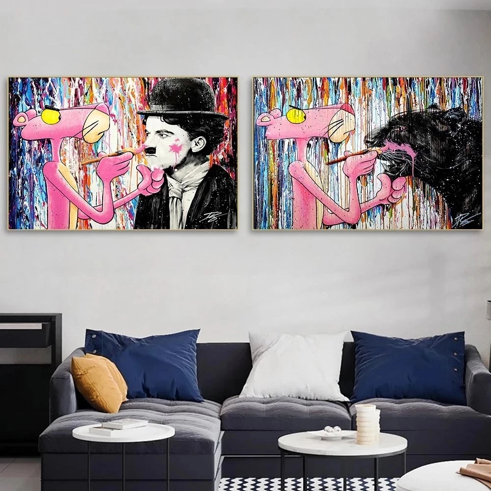 Pink Panther Picture Home Decor Modular Graffiti on Canvas Street Painting Modern Printed Poster Wall Art Living Room No Frame