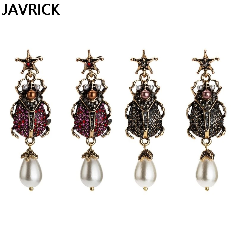 Модные женские винтажные серьги в форме божьей коровки длинные жемчужные с