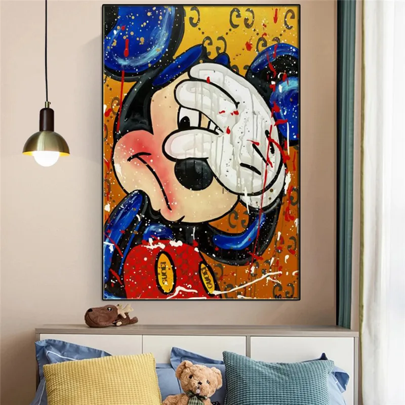 

Disney Mickey Mouse Painting Graffiti Street Pop Art Canvas Painting Print On Wall Art Picture For Living Room Anime Poster