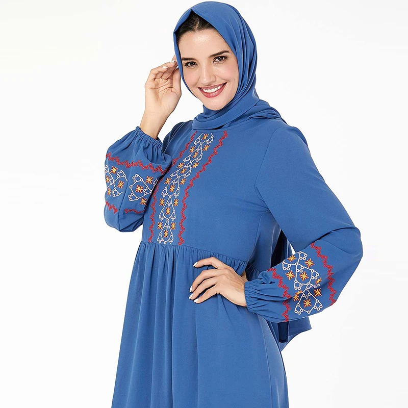 Женское платье кафтан в мусульманском стиле теплое Кафтан синего цвета турецком