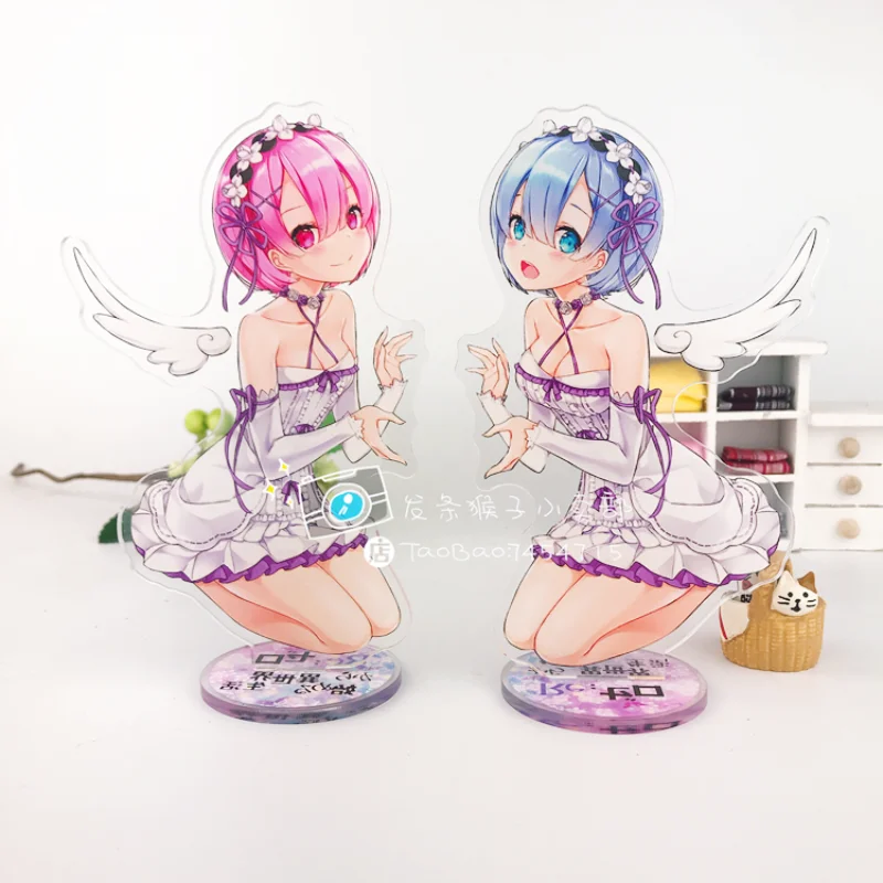 Japan Anime Re Zero kara Hajimeru Isekai Seikatsu Rem Ram Emilia Cosplay Acrylic Stand Figure Double Sided Desk Decor 15cm | Тематическая