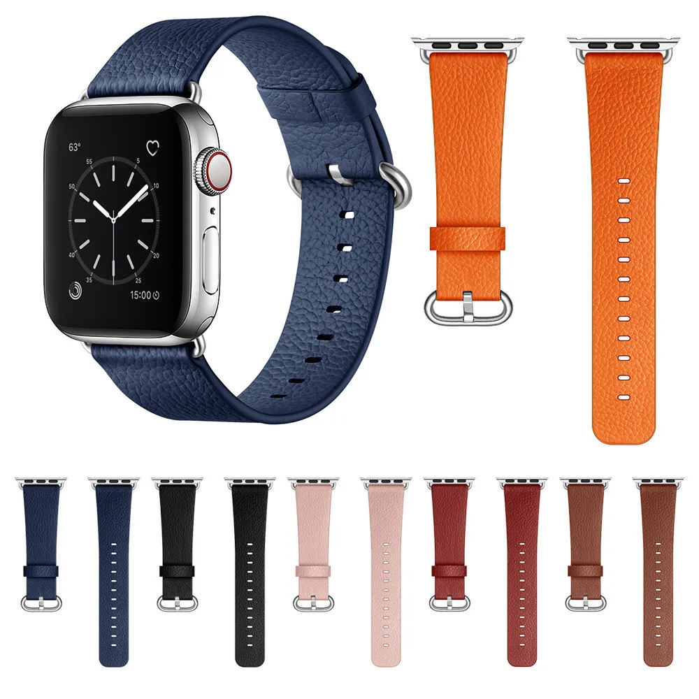 

For Apple watch band series Litchi grain leather Wrist strap 1 2 3 4 5 44mm 40mm watchband for iWatch 42mm 38mm Bracelet