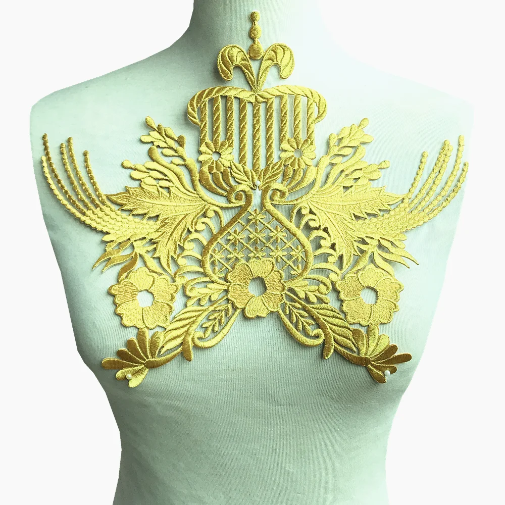 

2pc Iron On Gold Baroque Applique Embroidery Patch Embroidered Patches For Clothing Clothes Sticker Parches Bordados Ropa AC1553