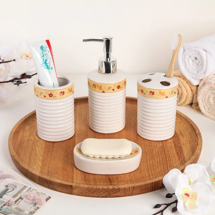 Набор аксессуаров для ванной комнаты Танец бабочек 4 предмета дозатор 400 мл