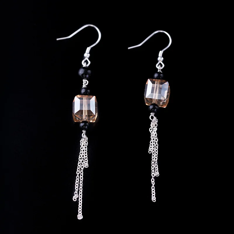 Женские винтажные серьги-кисточки из серебра 925 пробы с натуральным цитрином