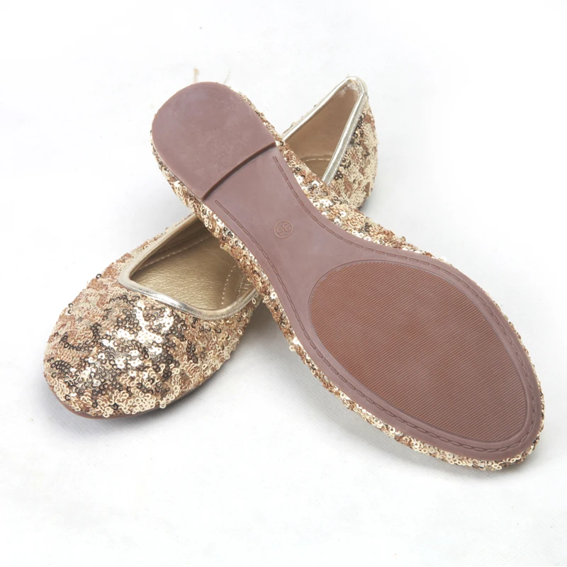 Туфли на плоской подошве с круглым носком и блестками Модные удобные туфли для