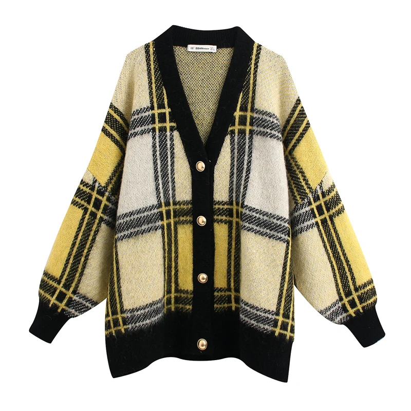 Однобортный свитер для женщин модный свободный с V образным вырезом элегантные