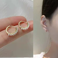 exquisite gold color pearl hoop earrings for womens elegant sweet fashion earrings engagement wedding jewelry gifts