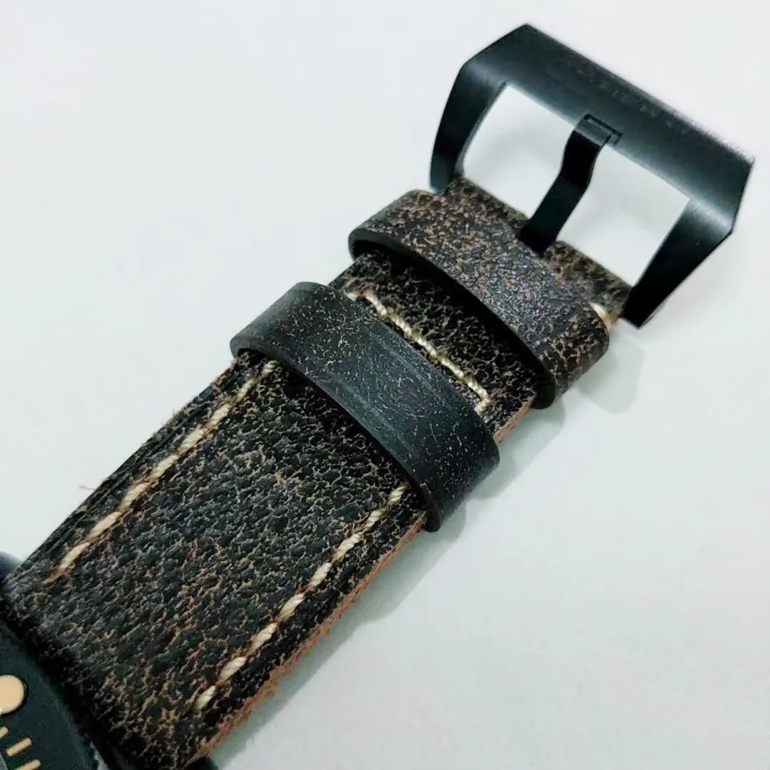 

Classic New Men Automatic Mechanical Full Black Case Stainless Steel Ceramic Aged Brown Cow Leather Luminous Watch Limited