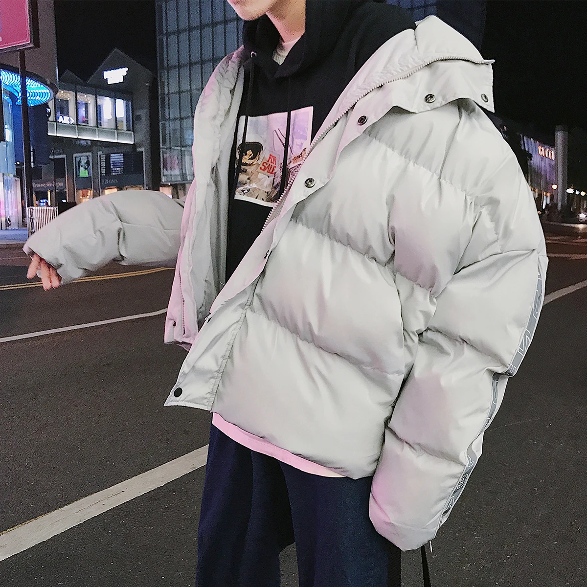Высококачественный хип-хоп Мужская зимняя куртка одежда свободные Harajuku мужские пальто со стоячим воротником Мужская ветровка