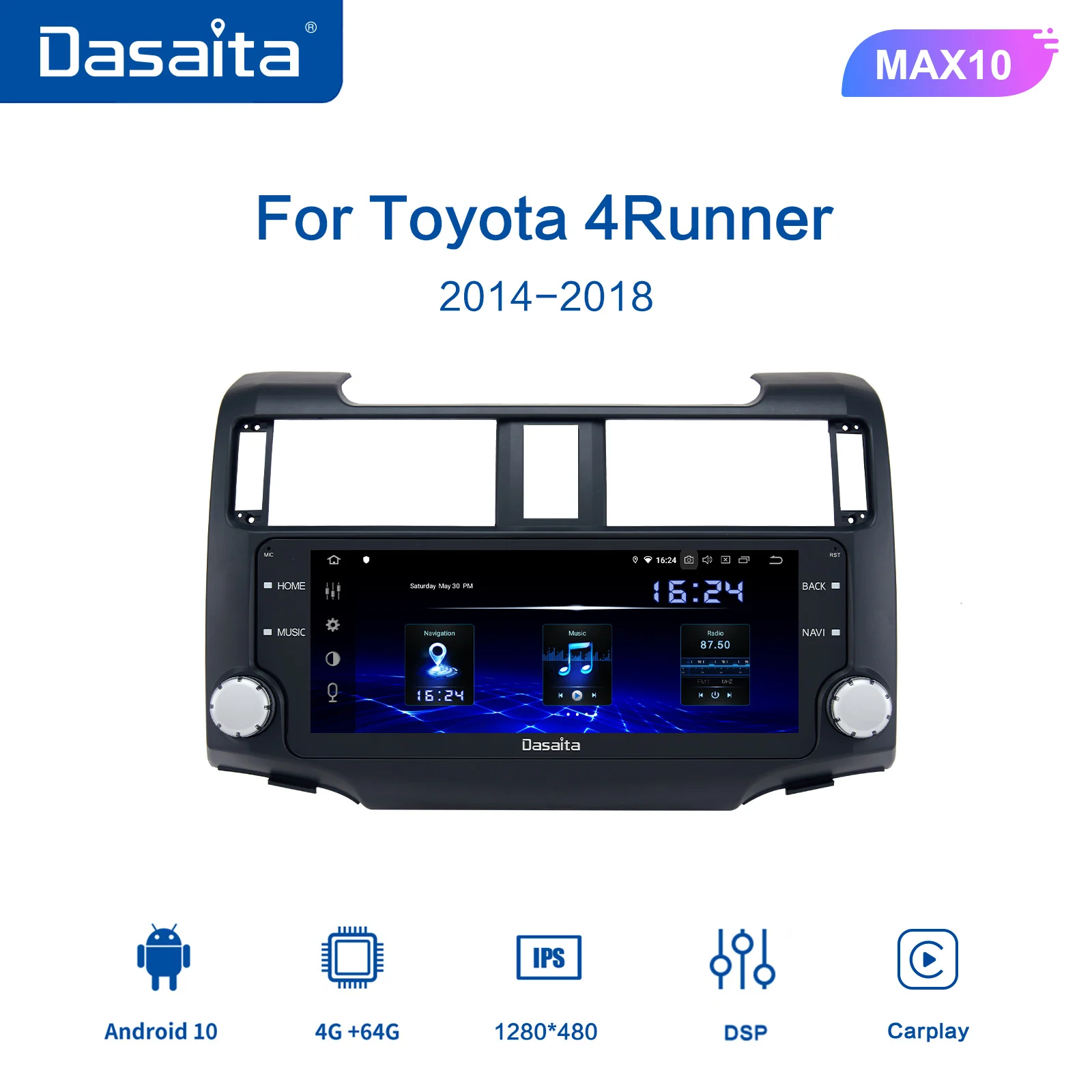 

Dasaita 10.2" Android 10 DSP Car Radio for Toyota 4Runner GPS 2011 2012 2013 2014 2015 2019 Navigation 64G ROM Carplay 1280*480