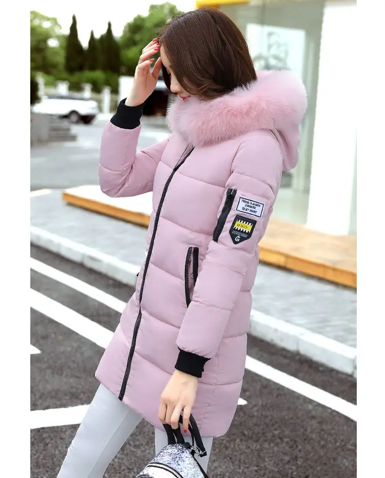 Women Winter Hooded Mid-long Jacket New Fashion Fur collar Thickening Warm Cotton Coat Casual Slim Female Parkas NZYD261A