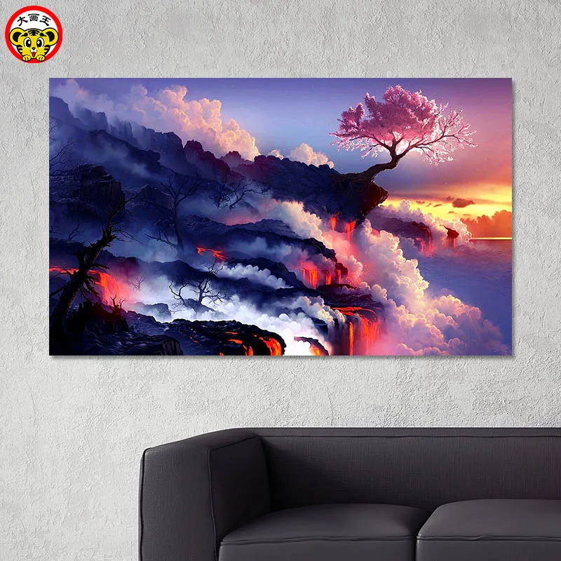 

painting by numbers art paint by number DIY digital painting beautiful magma landscape living room room decoration painting deco