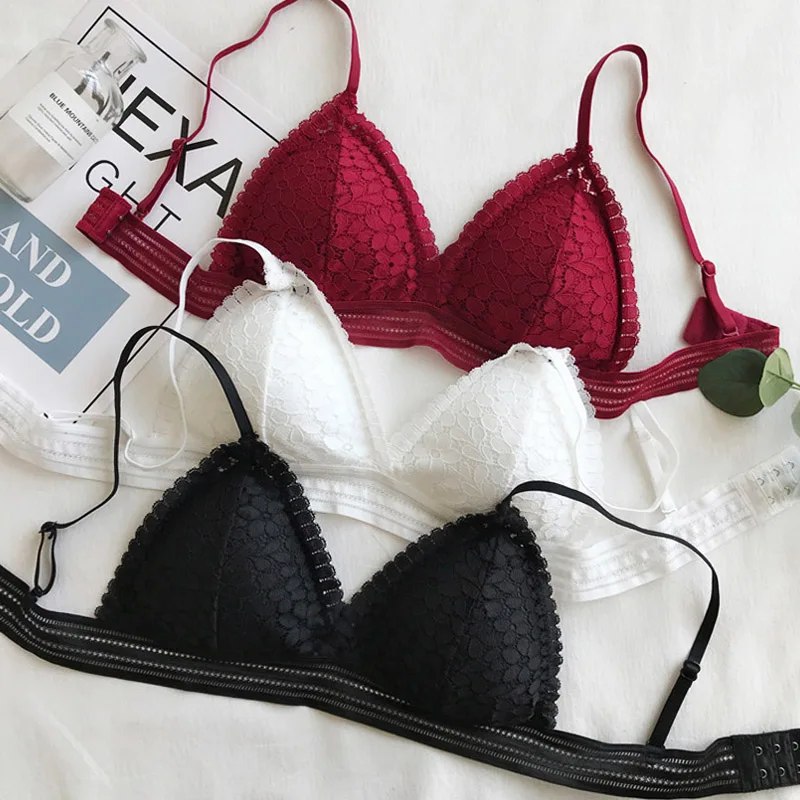 Сексуальный кружевной бюстгальтер для женщин треугольная чашка цветочный без