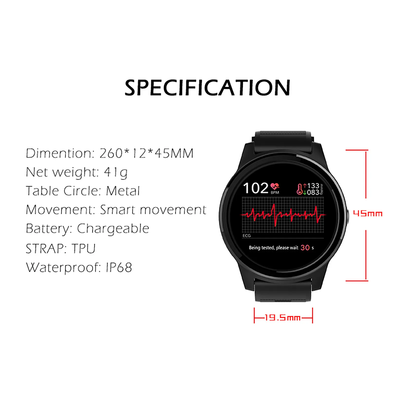 

Smart Watch Sport Fitness Activity ECG-PPG Blood Pressure Heart-Rate Monitor