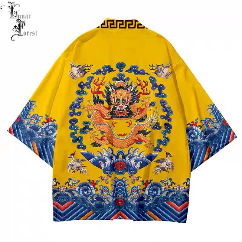 

Chinese Dragon Cardigan Kimono Haori Yukata Women/Men kimono Summer Shirt Short Sleeve Streetwear Loose