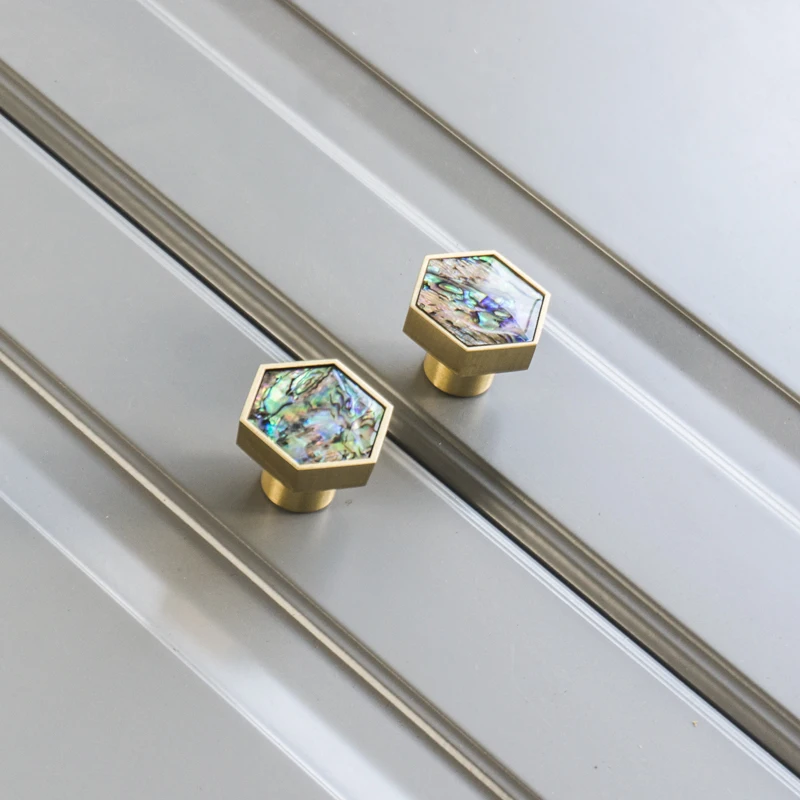 Шестигранная натуральная раковина/латунная ручка круглые ручки для ящиков/ручки