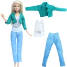 Один комплект, зеленый наряд на каждый день, футболка, пальто, ремень, брюки, Одежда для куклы Барби, аксессуары для маленьких девочек, игрушка сделай сам