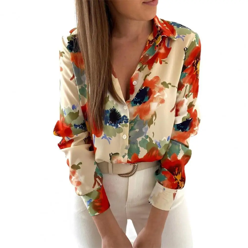 

New Women Printing Shirt Floral Print Single-breasted Autumn Lapel Casual Long Sleeve All Match Office Shirt Streetwear