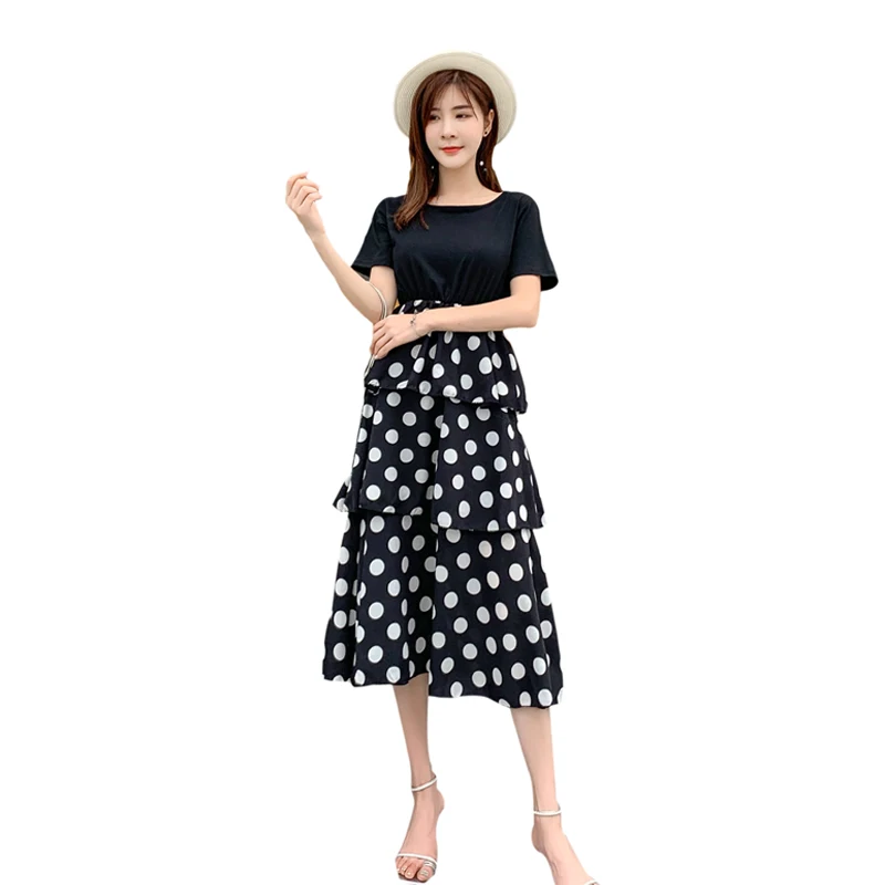 

9971# Summer Korean Fashion Dot Printed Patchwork Maternity Nursing Cake Dress Slim Feeding Clothes for Pregnant Women Pregnancy