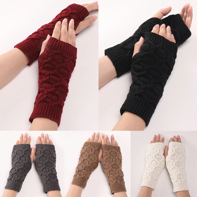 

Knitted Arm Covers Warm Woolen Arm Covers Women Acrylic Stretch Half Finger Arm Glove Crochet Knitting Faux Girls Mitten Glove