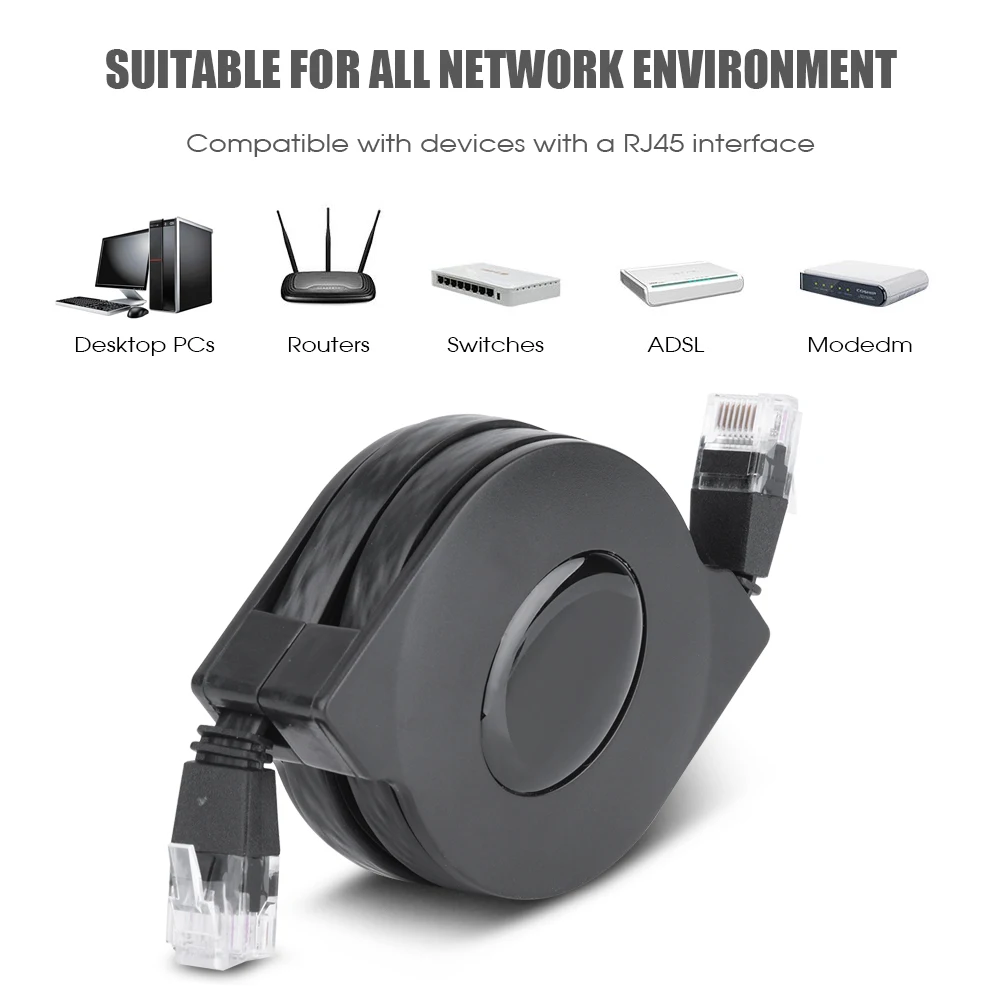 1 м/2 м регулируемые выдвижные плоские Ethernet кабели CAT6 RJ45 Lan Сетевой модем