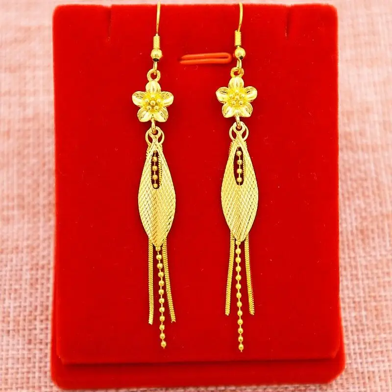 

Fashion Flower Tassel Drop Earrings For Women Vintage 18K Gold Jewelry Modern Party Wedding Bridal Accessories Trendy Dangle