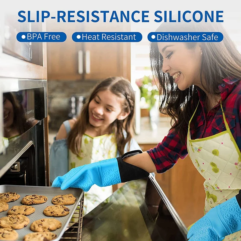 

Extra Long Oven Mitts and Pot Holders Sets 15 Inches Heat Resistant Silicone Oven Mitts with Mini Oven Gloves