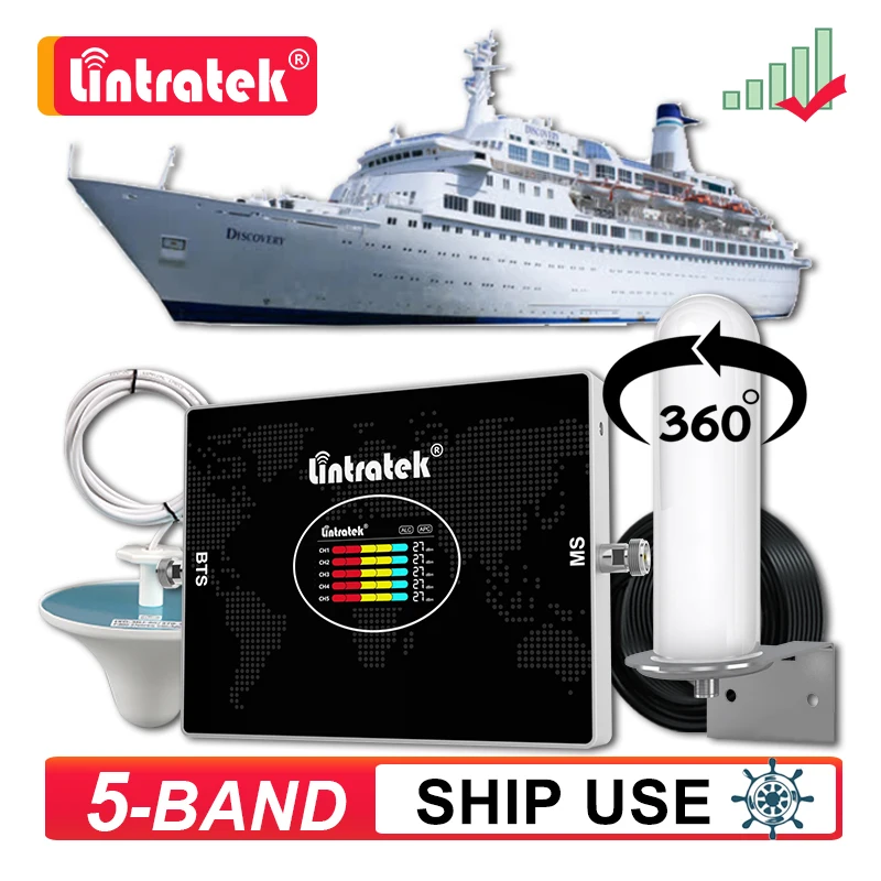 

Lintratek 5 Band Ship Use Cellular Amplifier LTE B20 800 900 1800 2100 2600 B7 2G 3G 4G Signal Booster 360° Antenna Repeater Kit