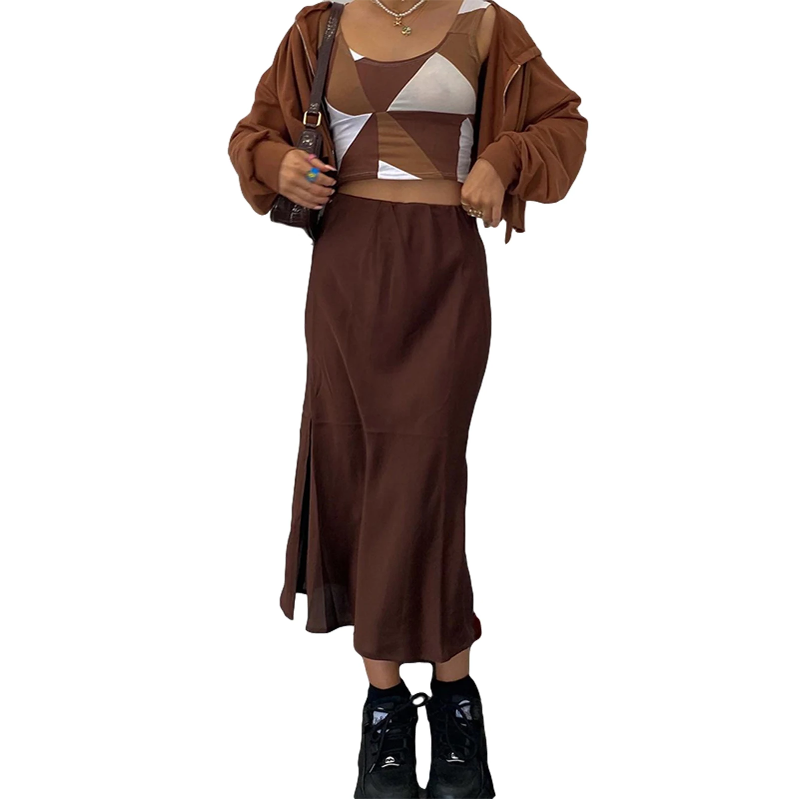 

Women's Solid Color Long Skirt, Loose Leisure Splitting Hem Trendy Dress for Female