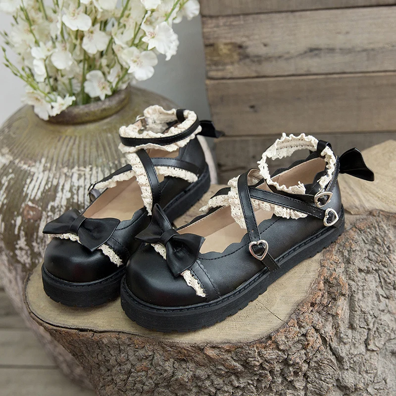 Новинка 2020 маленькие кожаные туфли в стиле &quotЛолита&quot с кружевом и круглым