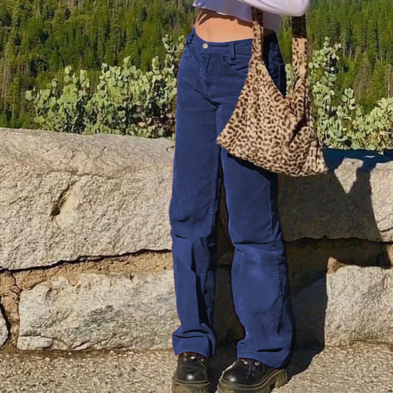 

YYXZ Spring Autumn Fashion Slim Cute SML Solid Color Pockets 7 Colors Woman Casual Corduroy Pants Lady Straight Trousers