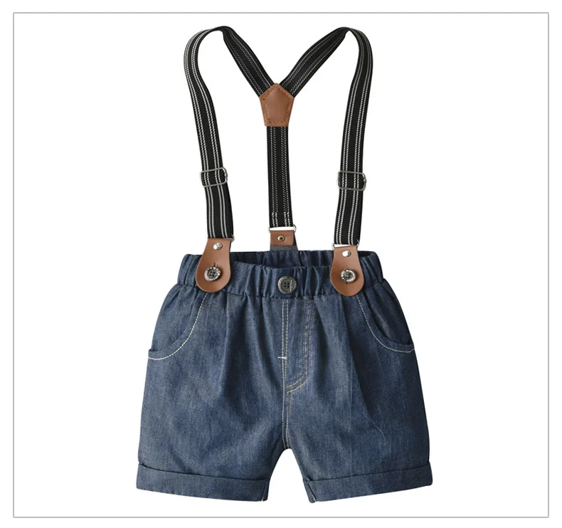 Комбинезон для мальчиков хлопковый с коротким рукавом и джинсовыми шортами лето